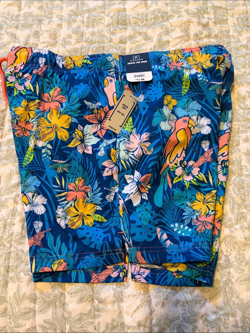 George Men's Navy Tropical Parrot Floral Swim Trunks